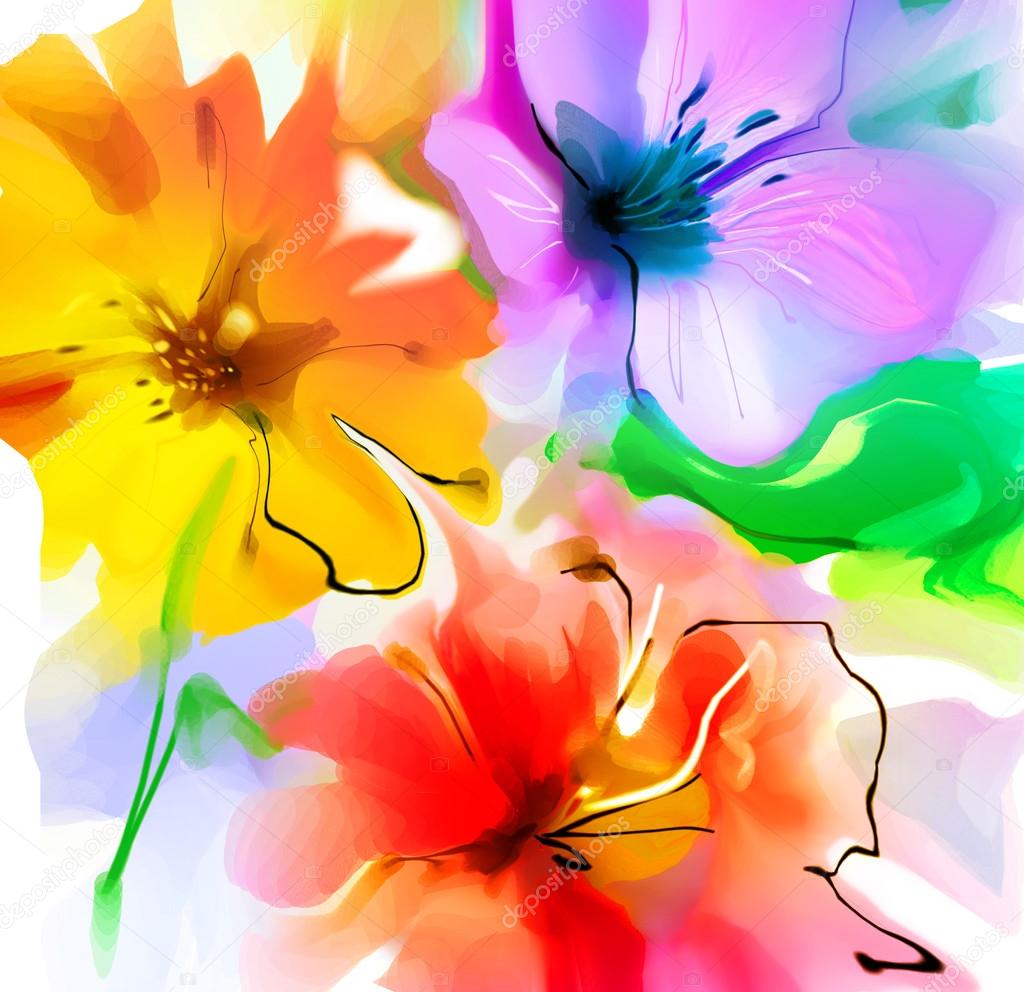 Watercolor bunch of flowers