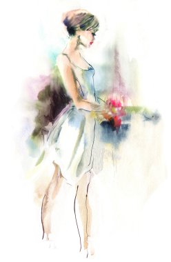 Elbiseli genç kadın.