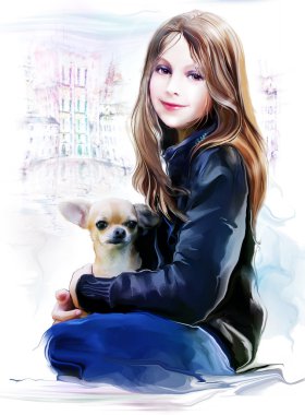 köpek ile kadın güzel kız