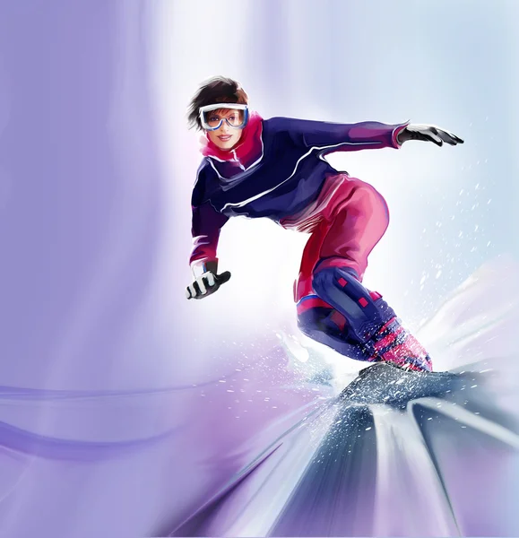Belle snowboarder féminin — Photo
