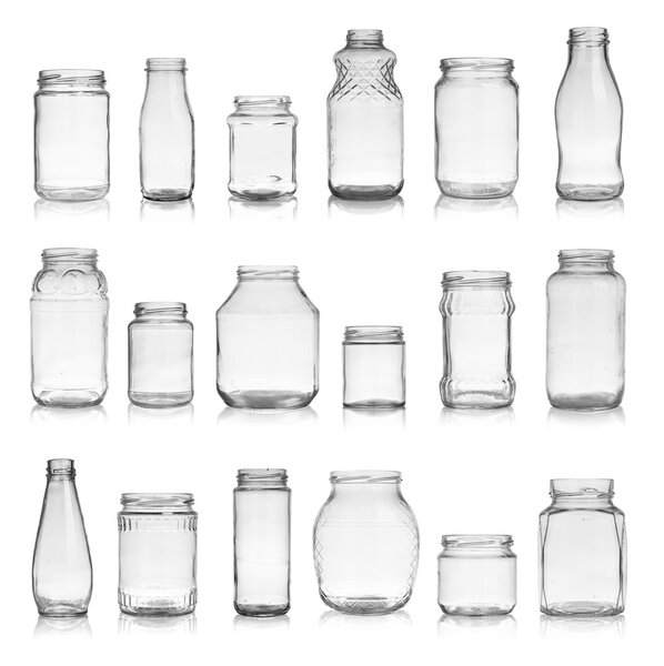 Set of empty jars isolated on white background