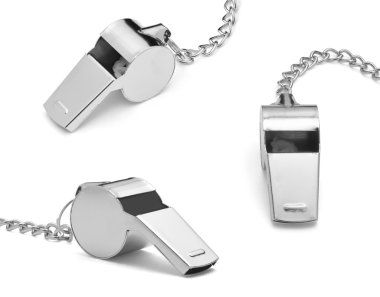 Set of metal whistle isolated on white clipart