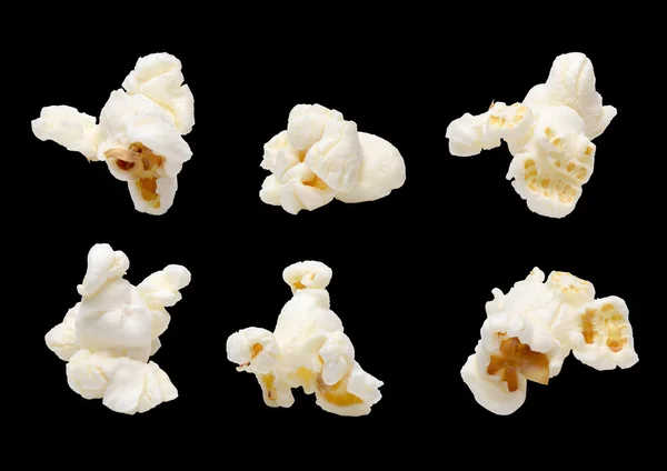 Set popcorn isolato su nero — Foto Stock