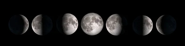 Collage phases de lune isolé sur noir — Photo