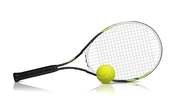 Tennis rackets and ball on white background — Stock Photo, Image