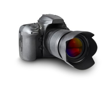 İzole beyaz zemin üzerine dijital fotoğraf makinesi