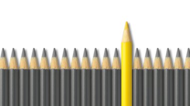 Yellow pencil standing out from crowd of gray pencils clipart