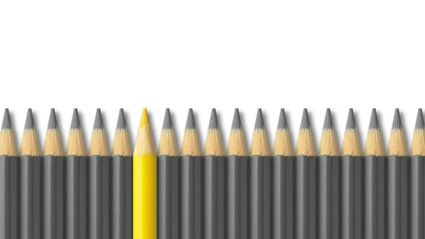 Gelber Bleistift sticht aus der Menge der grauen Bleistifte hervor — Stockfoto