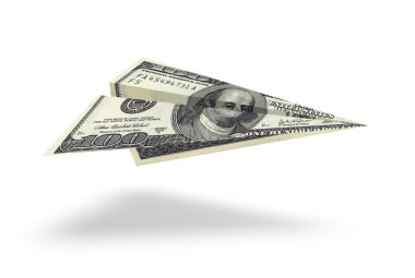 Beyaz arka plan üzerinde izole yüz doları uçak