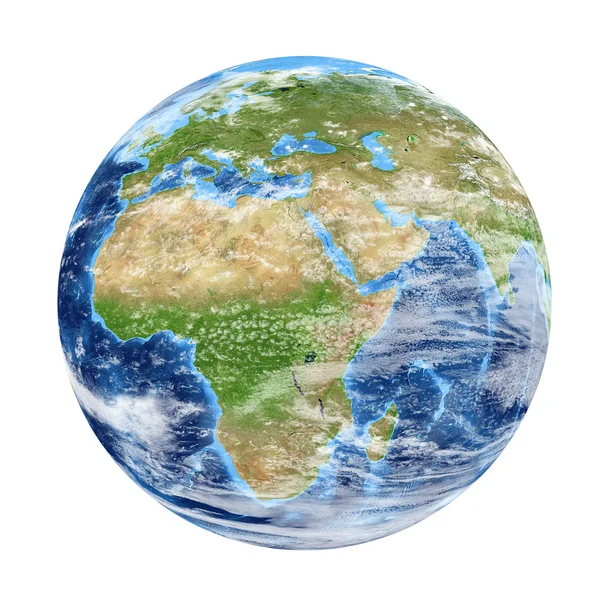 Planet Erde aus dem All zeigt Afrika & Europa. Welt isoliert — Stockfoto