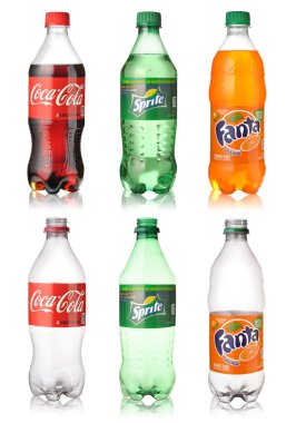 Coca Cola, Sprite ve Fanta şişeler
