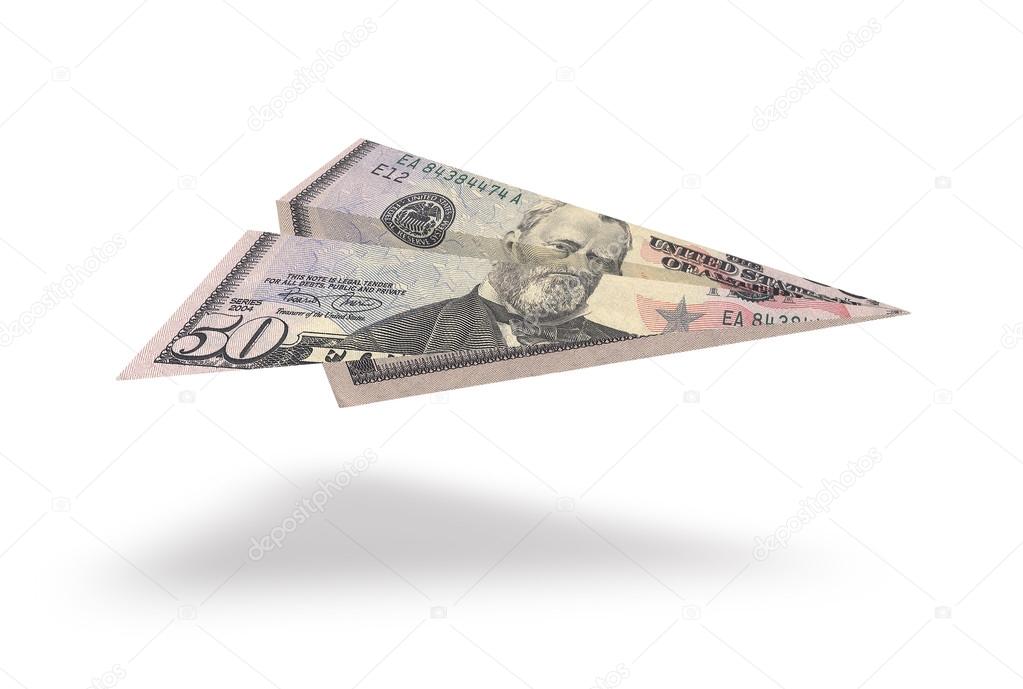 Fifty dollar plane isolated on white background
