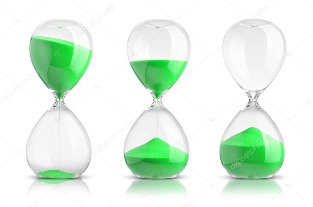 Collection of hourglasses on white background