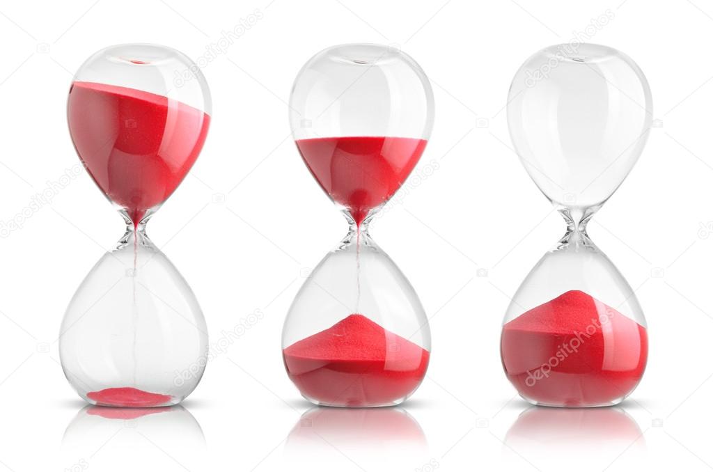 Collection of hourglasses on white background