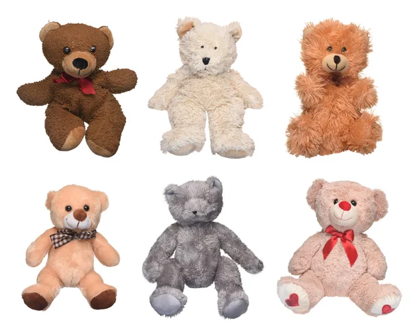 Collection plush toy bears isolated on a white background — Stock Photo, Image