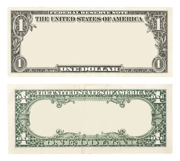 Κενό μπροστά και πίσω τραπεζογραμμάτιο 1 δολάριο απομονωθεί — Φωτογραφία Αρχείου
