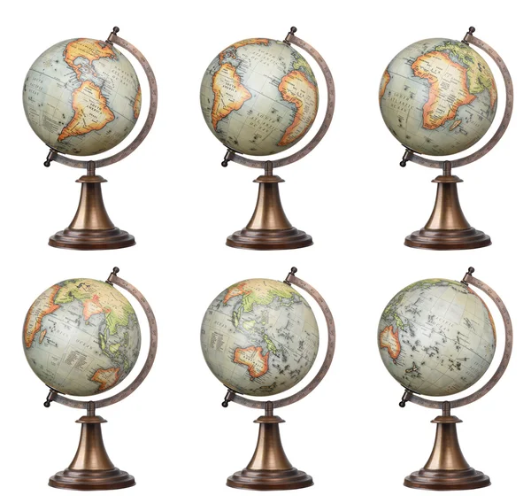 Collection de globes du monde anciens isolés — Photo