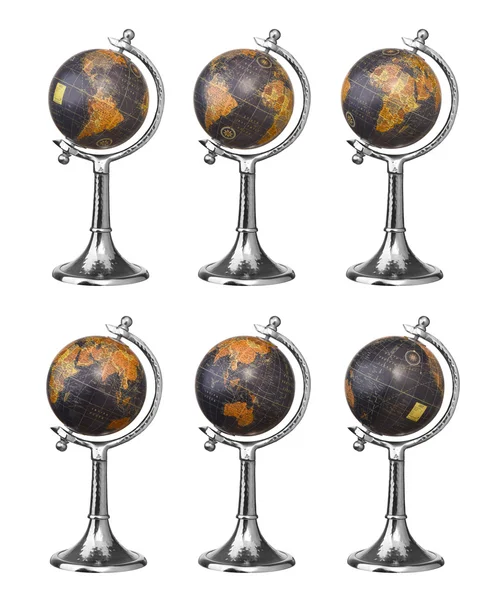 Kolekcja starych styl świat globusy na białym tle na biały deseń — Zdjęcie stockowe