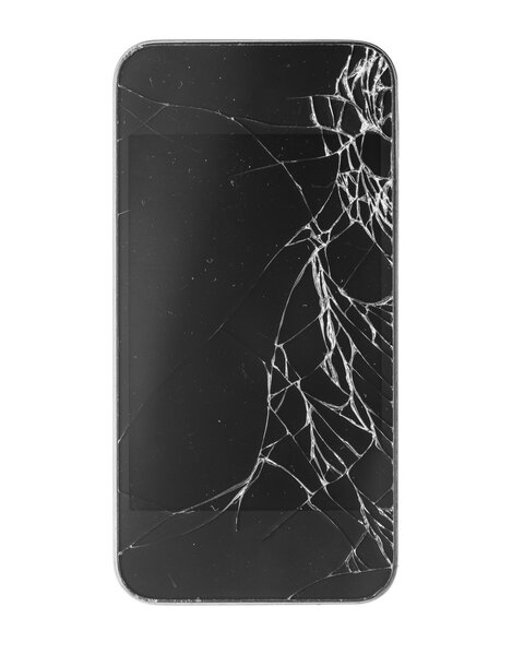 Смартфон со сломанным экраном изолирован на белом

