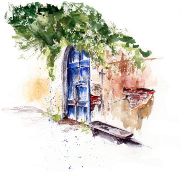 Court yard çizim su renk