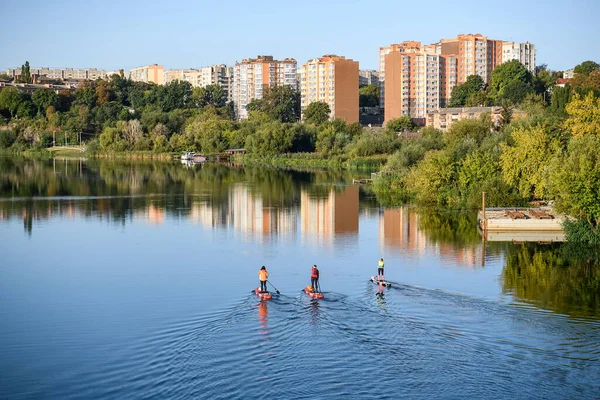 Levántate Grupo Paddle Board Paddleboarding Río Southern Bug Vinnytsia Ucrania — Foto de Stock