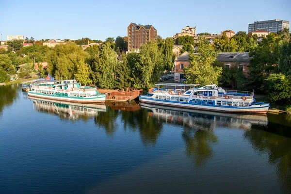 Parcheggio Barche Turistiche Sul Fiume Bug Meridionale Vinnytsia Ucraina Settembre — Foto Stock