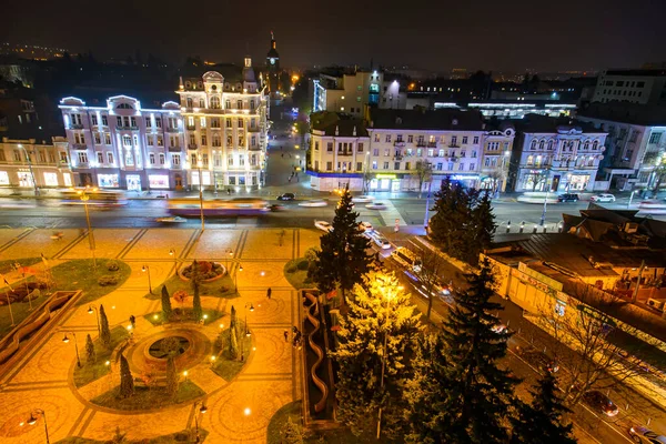 Нічна Повітряна Панорама Вулиці Соборни Історичному Центрі Вінниці Україна Листопад — стокове фото