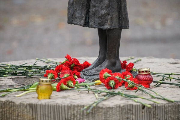 Fragment of Memorial to the victims of the Holodomor, dedicated to victims of the Holodomor (big hunger in Ukraine) 1932 - 1933. Kyiv, Ukraine. November 2020