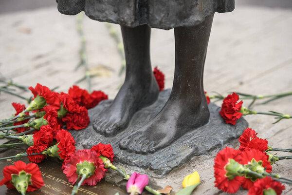 Fragment of Memorial to the victims of the Holodomor, dedicated to victims of the Holodomor (big hunger in Ukraine) 1932 - 1933. Kyiv, Ukraine. November 2020