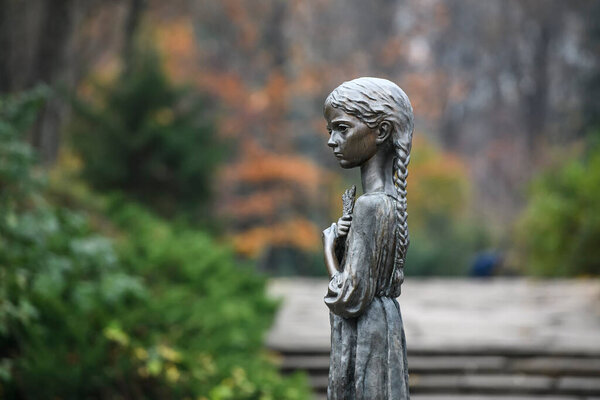 Fragment of Memorial to the victims of the Holodomor, dedicated to victims of the Holodomor (big hunger in Ukraine) 1932 - 1933. Kyiv, Ukraine. November 2020
