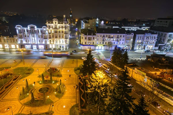 Nocna Panorama Plac Niepodległości Ulicę Soborną Historycznym Centrum Winnicy Ukraina — Zdjęcie stockowe