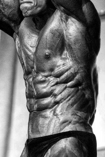 Torse Athlète Bodybuilder Photo Noir Blanc Photo Haute Qualité — Photo