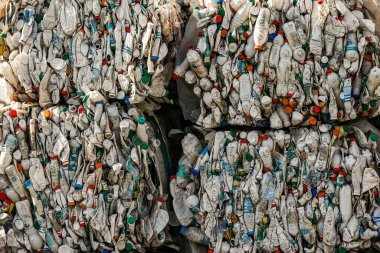 Sıralanmış plastik atık Ukrayna 'nın Kyiv kenti yakınlarındaki büyük bir çöp sahasında geri dönüşüm için paketleniyor. Mayıs 2016