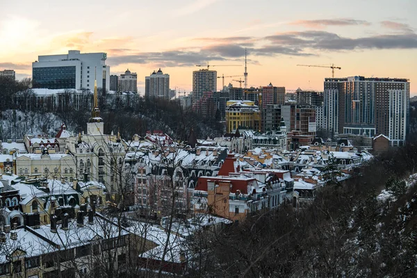 Vista Noturna Inverno Para Rua Vozdvyzhenska Novo Distrito Área Histórica — Fotografia de Stock
