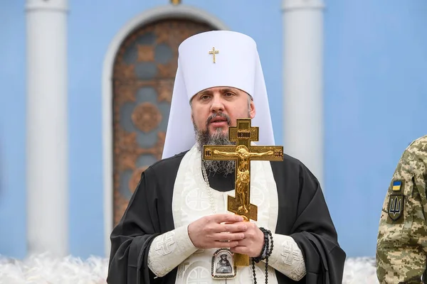 Metropolitan Epifaniy Jefe Iglesia Ortodoxa Ucrania Durante Santificación Los Tradicionales — Foto de Stock