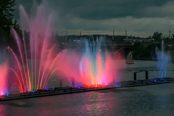 Vista Serale Alla Fontana Musicale Con Animazioni Laser Roshen Sul — Foto Stock