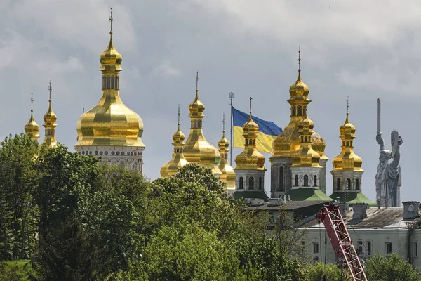 Panorama View Kyiv Pechersk Lavra Motherland Monument Giant State Flag — Stock Photo, Image