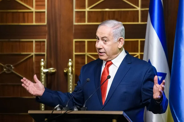 以色列总理本雅明 · 内塔尼亚胡在访问乌克兰基辅期间。2019年8月 — 图库照片