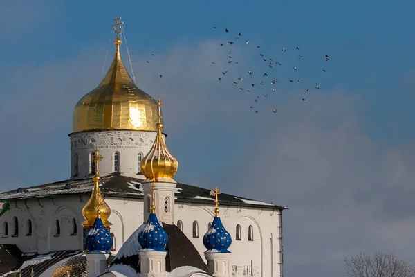 Golden Domes Trinity Cathedral Holy Dormition Pochayiv Lavra Pochayiv Ukraine — Stock Photo, Image