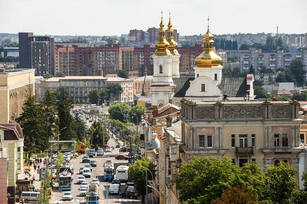 Vue Panoramique Aérienne Rue Soborna Cathédrale Orthodoxe Sainte Transfiguration Vinnytsia — Photo