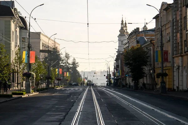 Blick Morgen Auf Die Menschenleere Straße Soborna Winniza Ukraine September — Stockfoto