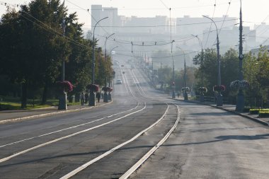 Ukrayna 'nın Vinnytsia kentindeki Soborna ve Southern Bug nehri üzerinde sabah manzarası. Eylül 2021. Yüksek kalite fotoğraf