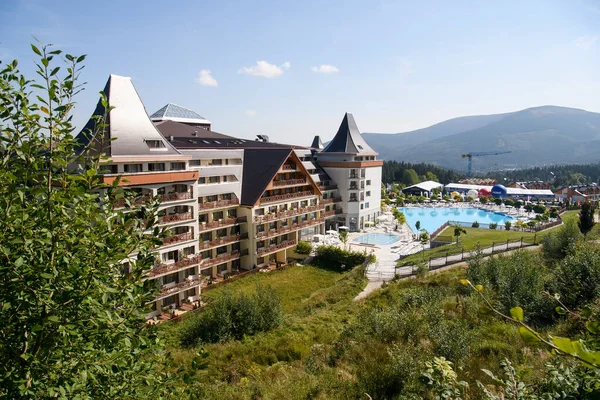 Hotel Golebiewski, the biggest hotel in Karkonosze Mountains in Karpacz, Poland, September 2021. High quality photo