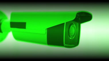 Kayıttaki yeşil ışık kamerasıyla çekilmiş. Güvenlik kameraları. Mahremiyet, şehir, koruma, ev, sistem, kontrol, güvenlik, görüş, güvenlik, video. Yavaş çekim