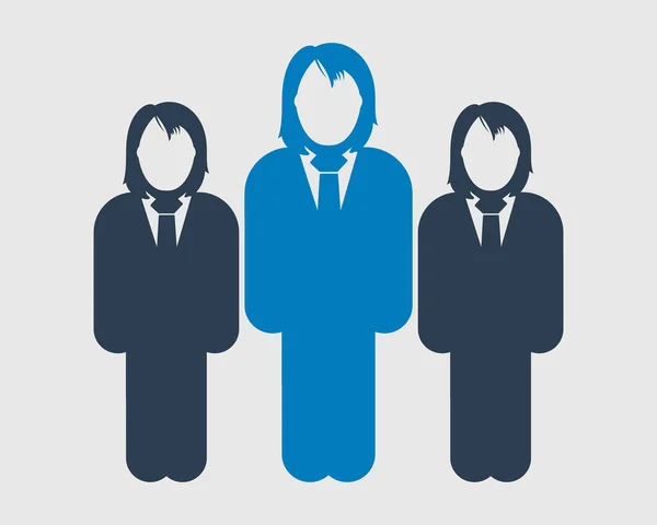 Corporate Team Icon Standing Female Symbols Gray Background Flat Style — Stock Vector