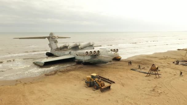 Ekranoplan Clase Lun Antiguo Buque Naval Soviético Alto Secreto Buque — Vídeos de Stock