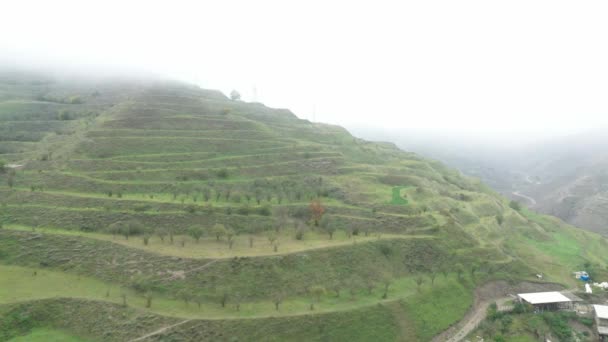 Terraços do Daguestão montanhoso, um milagre agrícola em áreas remotas. Paisagem rural nas montanhas — Vídeo de Stock