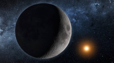 Güneş ve ay uzayda gökyüzünün arka planına karşı. Astronomi ve bilim konsepti. NASA tarafından desteklenen görüntü elementleri