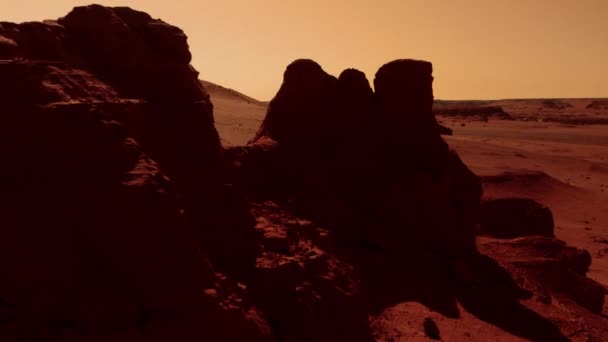 Fantastische Marslandschaft Rostigen Orangetönen Marsoberfläche Wüste Klippen Sand Fremde Landschaft — Stockvideo