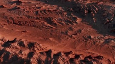 Mars manzarası, Gobi Çölü 'ndeki Flaming Cliffs hava manzarası. Dinozorların kalıntılarının dinlendiği ve yumurtalarının bırakıldığı yanmış toprak. Moğolistan. Kanyon Hermen-Tsav.